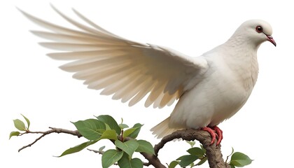 Obraz premium white dove perched on a branch, dove png background
