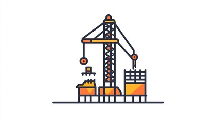 A single vector icon of a drill rig, bold black outline, flat colors, no gradient, simple and modern style, white background, high contrast  png