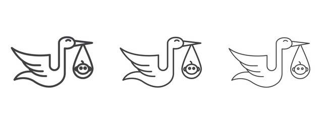 Fototapeta premium Stork with baby icon - editable stroke vector illustration