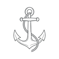 Classic Nautical Anchor Illustration with Rope Detail, Presented in a Clean Line Art Style on a White Background, Symbolizing Stability and Hope