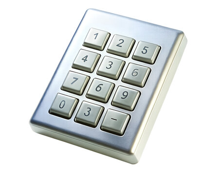 A silver numeric keypad with 17 keys, isolated on a transparent background