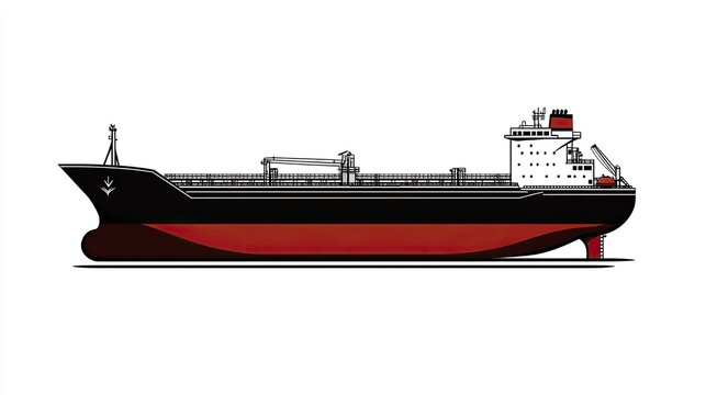 A single vector icon of a tanker ship, bold black outline, flat colors, no gradient, simple and modern style, white background, high contrast png - Powered by Adobe