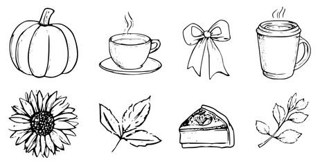 Set of icons of autumn motives and autumn mood