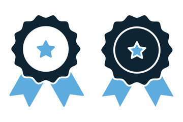 Award ribbon star icon symbol, premium quality icon sign - medal, prize, badge, ribbon. web vector icon. Quality certificate symbol. Victory reward sign. Competition trophy emblem. Guarantee label. 