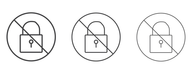 No lock signs - editable stroke vector illustration