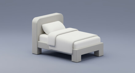 Minimalist modern single bed with white linens