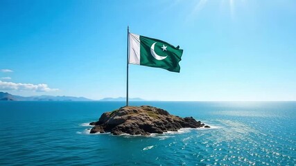 Pakistani Flag on Mountain Ridge

