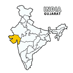 Fototapeta premium Gujarat Map is highlighted on the India map with detailed state and region outlines vector illustration 