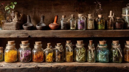 Herbs and botanicals in vintage apothecary style