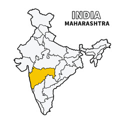Fototapeta premium Maharashtra Map is highlighted on the India map with detailed state and region outlines vector illustration 
