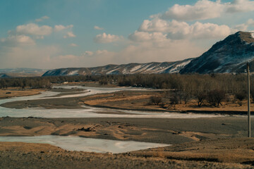 steppe and mountains landscape in Orkhon valley, Mongolia