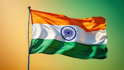Dynamic depiction of the Indian flag against a gradated background scene