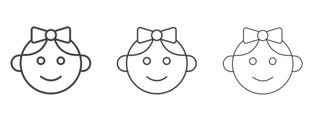 Baby girl face icon - editable stroke vector illustration