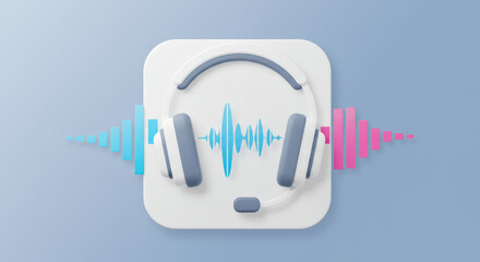 Headphones with vibrant sound waves emanating from them