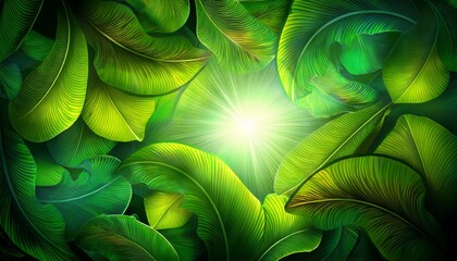 abstract glowing green leaves and light