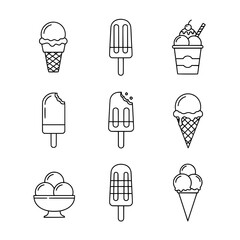 Delightful ice cream illustrations in a classic black and white style, ideal for summer.