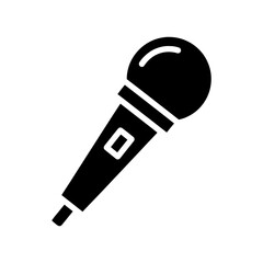 A black microphone icon, ideal for music, recording, and audio projects, set against a clean, white backdrop.