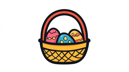 A single vector icon of an Easter basket, bold black outline, flat colors, no gradient, simple and modern style, white background, high contrast png