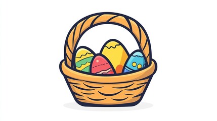 A single vector icon of an Easter basket, bold black outline, flat colors, no gradient, simple and modern style, white background, high contras png