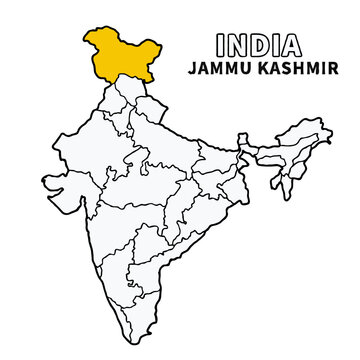 Jammu Kashmir Map is highlighted on the India map with detailed state and region outlines vector illustration 