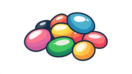 A single vector icon of jelly beans, bold black outline, flat colors, no gradient, simple and modern style, white background, high contrast  png