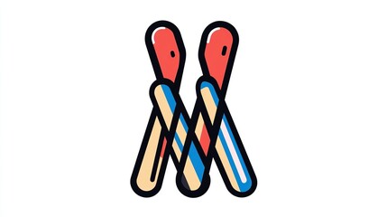 A single vector icon of skis, bold black outline, flat colors, no gradient, simple and modern style, white background, high contrast  png