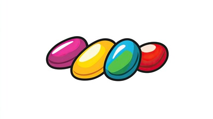 A single vector icon of jelly beans, bold black outline, flat colors, no gradient, simple and modern style, white background, high contrast  png