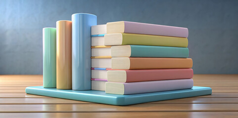 Colorful stacked hardcover books on wooden surface isolated on a transparent background learning