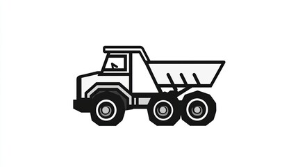 A single vector icon of a dump truck (mining), bold black outline, flat colors, no gradient, simple and modern style, white background, high contrast