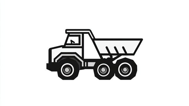 A single vector icon of a dump truck (mining), bold black outline, flat colors, no gradient, simple and modern style, white background, high contrast - Powered by Adobe