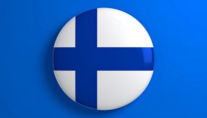 Obraz premium Finnish flag button on blue backdrop