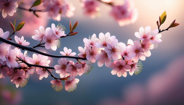 a branch with pink flowers on it