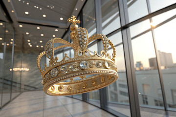 Luxury golden crown with diamonds royalty concept for king queen prince princess majestic design art decor