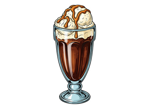 vintage root beer float with vanilla ice cream and caramel drizzle