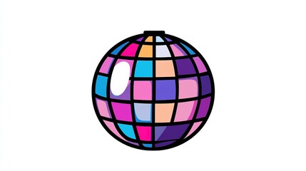A single vector icon of a disco ball, bold black outline, flat colors, no gradient, simple and modern style, white background,