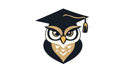 A single vector icon of an owl wearing a graduation cap, bold black outline, flat colors, no gradient, simple and modern style, white background