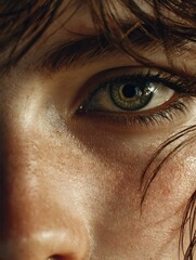Close-up of a person's expressive eyes highlighting clarity and detail, capturing emotion and depth in natural light