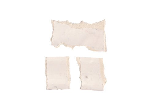 Three Torn Paper Pieces on White Background - Isolated Irregular Elements for Design, Copy Space, and Separation Concept