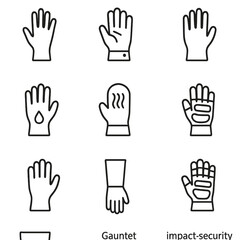Fototapeta premium Glove Protection Icons. Outline icon set of hand protection: nitrile gloves, leather gloves, cut-resistant glove,