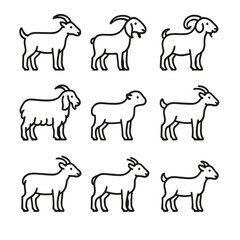 Obraz premium Goat Breed Icons. Solid, filled icon set of goat breeds: Alpine, Nubian, Boer, Angora, LaMancha, Toggenburg, Saanen, Oberhasli,