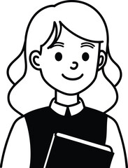 Obraz premium student avatar flat vector line art white background looking right side