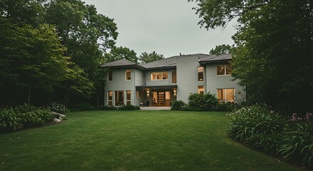 Elegant a spacious contemporary house with lush greenery surrounding it architecture with scenic surroundings