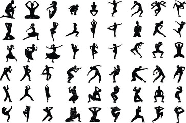 Naklejka premium TikTok Dance Poses Icon Silhouette Set Trendy TikTok Dancer Silhouettes Vector Icons