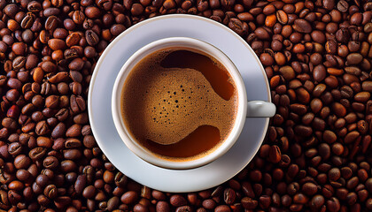 Naklejka premium cup of coffee on the beans background