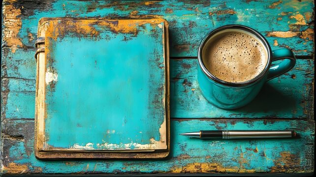 An empty coffee mug sits next to an open journal with a sentence halfway written