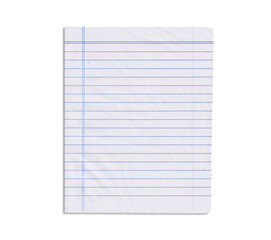 Lined paper sheet isolated on transparent png background. blank Isolated Notebook Page mockup for School, Notes, and Copy Space. Single Sheet of Lined Paper with Torn Edges, notebook