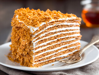 Decadent Russian Honey Cake Slice with Many Layers