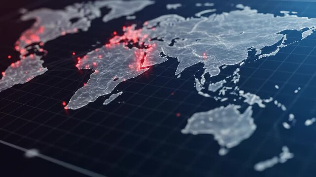 Global Network Map with Red Dots Highlighting Regions