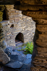 Inner part off old Fortress in mountain village Shatili, ruins of medieval castle. Khevsureti, Georgia