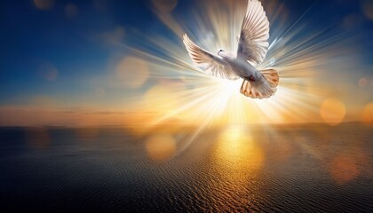 christian pentecost image with dove descending in glowing light